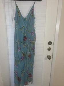 ASTR the Label Aqua Floral Faux Wrap Ruffles Ruched Cocktail/ Wedding Dress Sz L - Picture 1 of 14