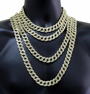 Collar de cadena de gargantillas cubana Miami Quavo dorado helado 15 mm 16""-30"" para hombre hip hop - Imagen 1 de 6