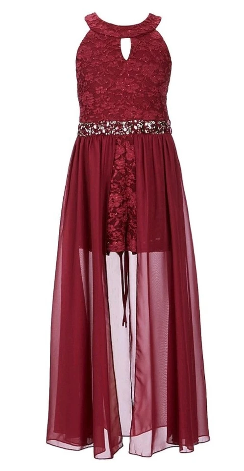 Maxi Vestido Fantasioso Sin Volantes Niña Grande Joya Cintura Caminar-Thru-Talla-14 Foto 1 de 4