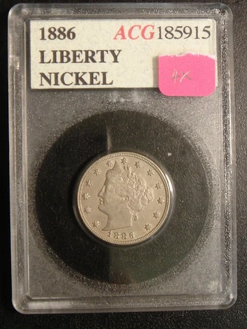 1886 Liberty Head V Nickel 5c Five Cents Coin XF ACG slab / holder Cover
