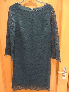 WALLIS SIZE 10 DRESS GREEN / TEAL LACE OVERLAY 3/4 SLEEVES BACK ZIP