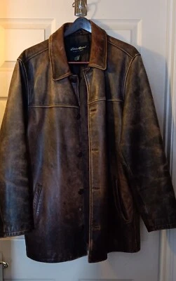 Eddie Bauer Mens XL Brown Soft Leather Winter Extra Warm Jacket Lined - Image 1 of 4