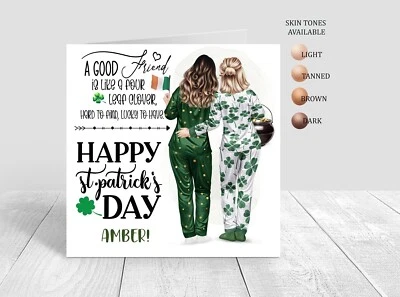 Personalised Women's St Patricks Day Card Best Friend, Good Luck Clover Friends - Image 1 of 4
