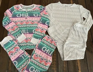 JUSTICE Girls Size 10 CHILL Pajamas PJs And 32 Degree Snowflake large Pjs    C - Picture 1 of 16