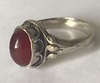19th C  ANTIQUE SOLID STERLING SILVER CARNELIAN RING SIZE O RARE Arts & Crafts
