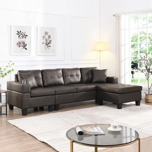 Modern Sectional Sofa Set L-shaped Chaise Lounge with Cup Holder for Living Room - Picture 1 of 9
