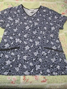 Scrubstar Womens Medical Scrub Top Size M Medium Blue/Black/White FREE SHIP! - Picture 1 of 4