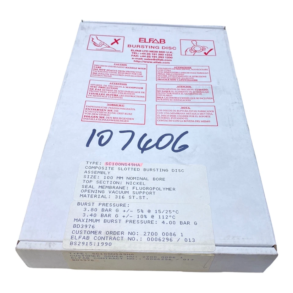 Elfab SC100NS49HA Disque De Rupture Fendu Composite 100Mm 4.0 Bar Elfab - Photo 1/4