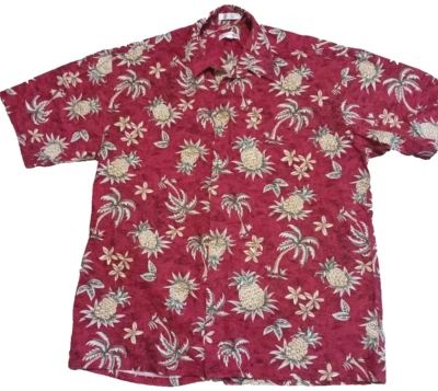 Pierre Cardin Hawaiian Shirt Mens Large Red Pineapple Print Short Sleeve Button - Image 1 of 4