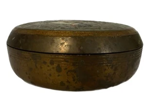 Brass 4.5” Lidded Enamel Round India Trinket Box Flying Ducks Vintage - Picture 1 of 5