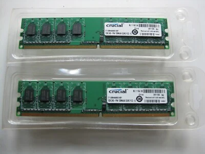 2GB Crucial KIT 2x 1GB 240-Pin PC2-6400 DDR2 Memory Module CT12864AA800.K8F - Image 1 of 2