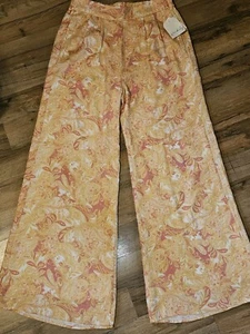 NWT Wonderly WIDE Leg Paisley Palazzo Pants Boho (Linen Like) Sz M - Picture 1 of 9