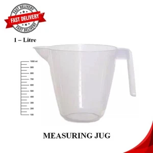 2 x Whitefurze 1L Clear Plastic Measuring Jug – Kitchen Use, Measure All Liquids - Picture 1 of 3