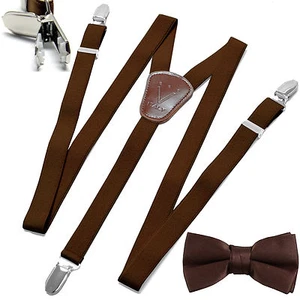 New Kid's Boy's girl's Vesuvio Napoli Suspenders Braces Bowtie clip on Brown - Picture 1 of 2