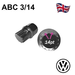 Volkswagen Security Master Locking Wheel Nut Bolt Key ABC3 14 Points VW Golf - Picture 1 of 2