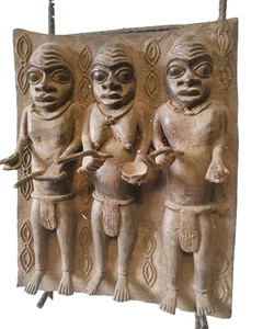 Placa de bronce rara de Benín de figuras "Osun". ¡Excelente!! 49cm. Nigeria. £150 de descuento! - Imagen 1 de 23