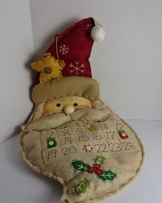 Santa Claus Countdown Calendar Fabric Felt Star Christmas Advent with pockets - Image 1 of 4