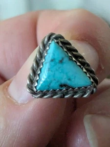 Native American Sterling Silver Turquoise Small Collar Pin Tie Tack Unsigned - Picture 1 of 6