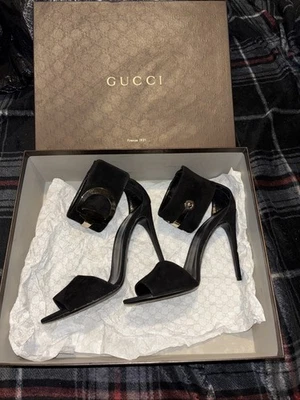 Gucci Women's Leather Heels Black Size 40.5 Made In Italy with Original Box Bag - Image 1 of 4