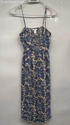 Платье женское H&M синее многоцветное пейсли без рукавов со сборками покрой с широкой юбкой размер 2 - Изображение 1 из 4