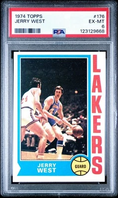 Tarjeta de baloncesto Topps 1974-75 #176 Jerry West Los Angeles Lakers PSA 6 EX-MT Foto 1 de 2