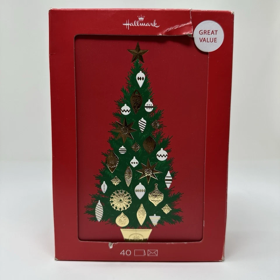 40 Count Hallmark Christmas Cards With Christmas Tree Includes 40 Red Envelopes