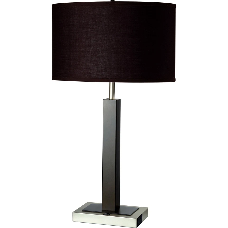 HomeRoots 468595 30 in Polyresin Table Lamp with Brown Classic Drum Shade Black