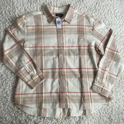 Pendleton Shirt Large PLAID BOYFRIEND DOUBLEBRUSHED Flannel Ivory Multi NWT - Image 1 of 4