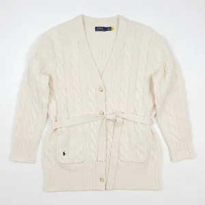 Polo Ralph Lauren Cable Knit Belted Cardigan Medium UK 12 Women Wool Cashmere - Picture 1 of 18