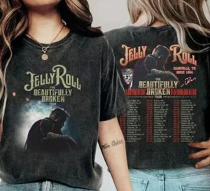 The Beautifully Broken Tour 2024 Jelly Roll Shirt, 2 Sides Concert Tee - Picture 1 of 2