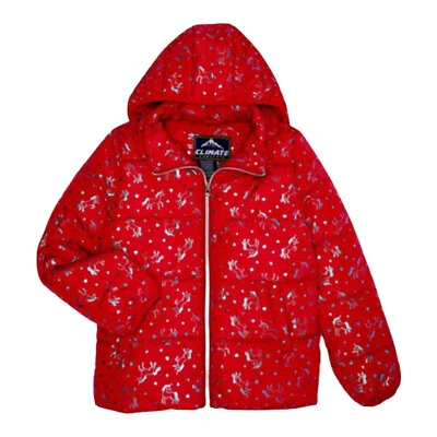 Jaqueta acolchoada Climate Concepts feminina vermelha tamanho 6/6X bolsos com capuz gráficos unicórnio - Imagem 1 de 4