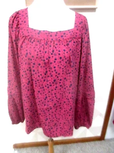 LAUREN CONRAD-PINK & NAVY-FLORAL-SQUARE NECK-LONG SLEEVE-PEASANT TOP-SIZE-M-NWT - Picture 1 of 4