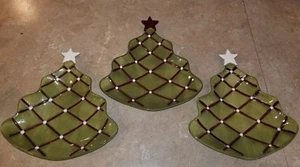 POTTERY BARN ~ Season's Greetings Set 3 Christmas Holiday Tree Appetizer Plates - Picture 1 of 3