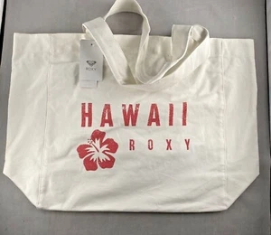 ROXY 'Hawaii' Anti-Bad Vibes 100% Cotton Canvas 25L Large Tote Bag - White - Picture 1 of 6