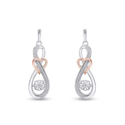 Pendientes colgantes infinitos redondos de diamantes naturales enchapados en oro rosa de 14 quilates de ley Foto 1 de 4