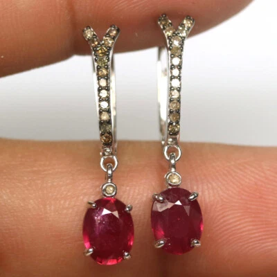 Edelstein 6 x 8 Mm. Rot Rubin & Diamant Ohrringe 925 Silber Weiß Gold - Bild 1 von 4