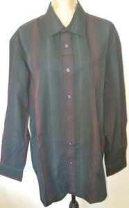 George Shirt Button Up Long Sleeve Men's Stripped Xl 46/48 Black Grey Red - Picture 1 of 11