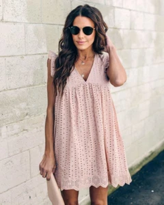 Damen Kleid Sommer Neu Europäische und Amerikanische Spitze Spleißen Hohl V-Ausschnitt Dress - Bild 1 von 21