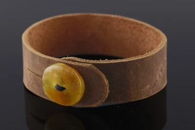 正品 BALTIC AMBER 天然皮革 UNISEX 男式表带手链 8.3 克 191128-4 — 第 1/3 张图片