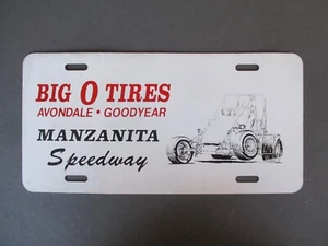 Vtg 80s MANZANITA SPEEDWAY Racetrack Big O Tires License Plate, Dirt Track - Picture 1 of 4