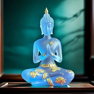 ESTATUA DE BUDA - ESMALTE AZUL TRANSPARENTE - Resina - 4,5 pulgadas - Shakyamuni con oro - ENVÍO RÁPIDO GRATUITO Foto 1 de 4