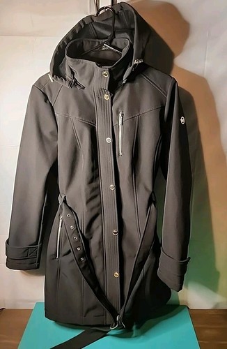 Michael Kors Trench Coat con cappello e cintura da donna taglia L nero