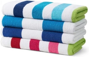 Large 100% Cotton Cabana Striped Beach Towels -4pcs, 30x60" Quick-Dry, Absorbent - Picture 1 of 7