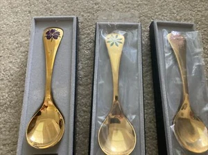 3 GEORG JENSEN DENMARK 1974, 75 & 76 STERLING SILVER ENAMEL SPOON GOLD WASH Box - Picture 1 of 14