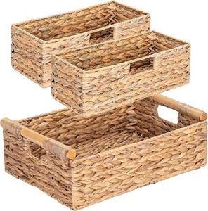 Storage Baskets for Organizing with Wooden Handles for Shelves - Picture 1 of 5