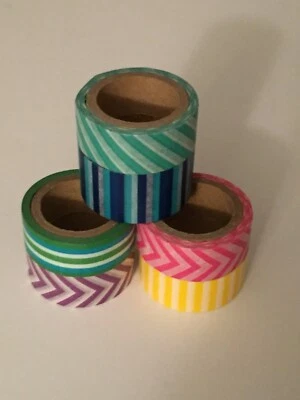 6rolls Washi Tapes - 1/2” diam, ~15feet Journal Scrapbook Stripes Chevron Lines - Image 1 of 4