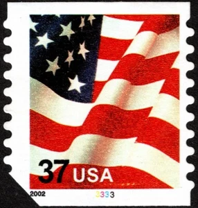 US Stamp Scott # 3632 - 37 Cents 2002 US Flag Plate Number 3333 Coil Single F-VF - Picture 1 of 1