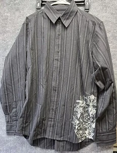 Level Ten Men Size XL Black Striped Button Up Shirt Long Sleeve - Picture 1 of 7