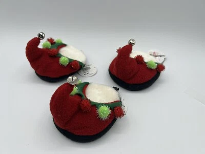 Porta-copos vestíveis de pelúcia DrinkWear Christmas Favors conjunto de 3 novos sapatos elfos vinho - Imagem 1 de 4
