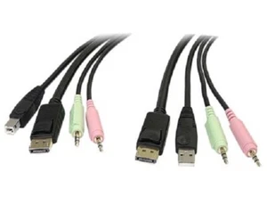 Startech 4-IN-1 USB DISPLAYPORT KVM SWITCH CABLE w/Audio & Microphone 1.8m Black - Picture 1 of 4